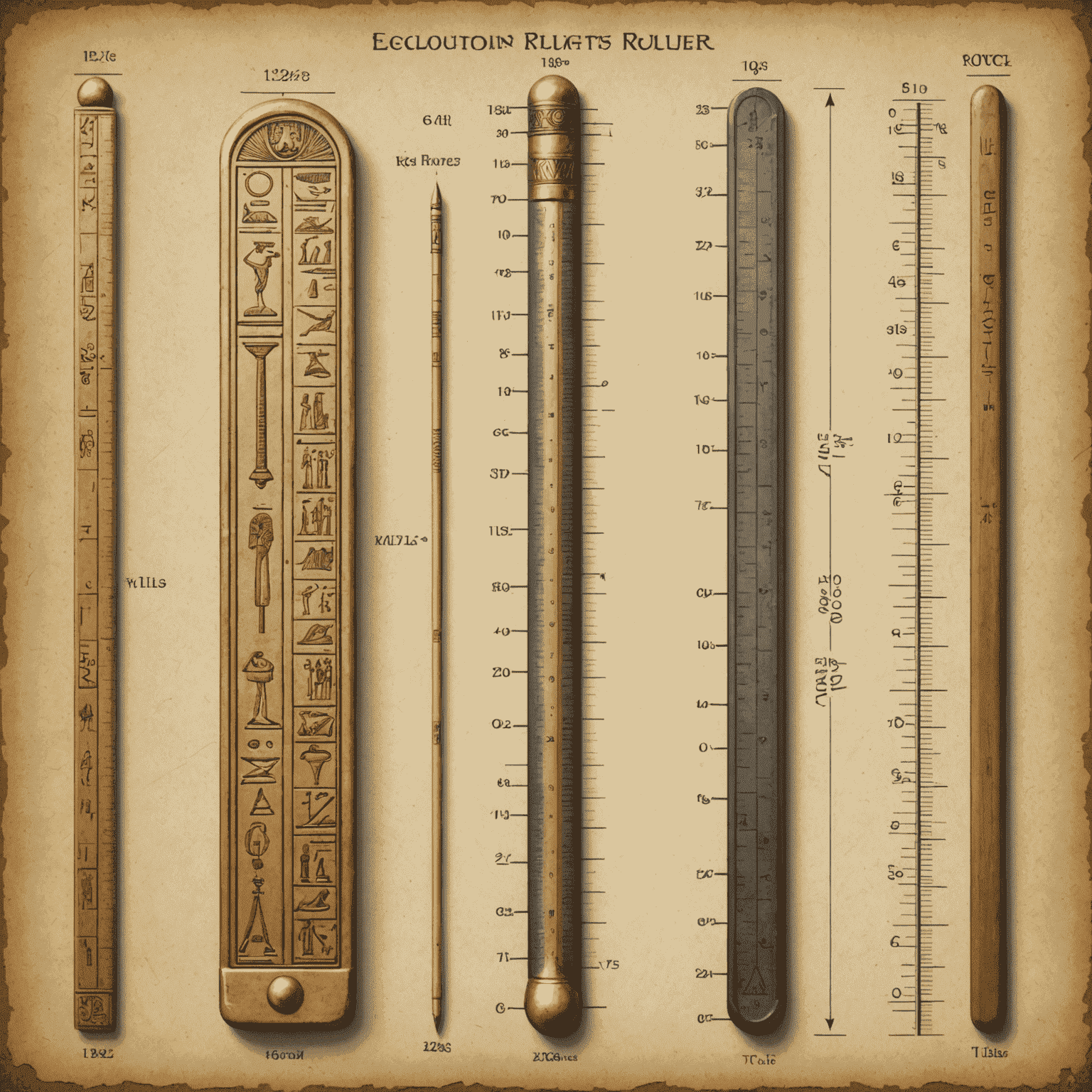 Illustration comparing ancient Egyptian cubit rod to a modern ruler, showcasing the evolution of measurement tools