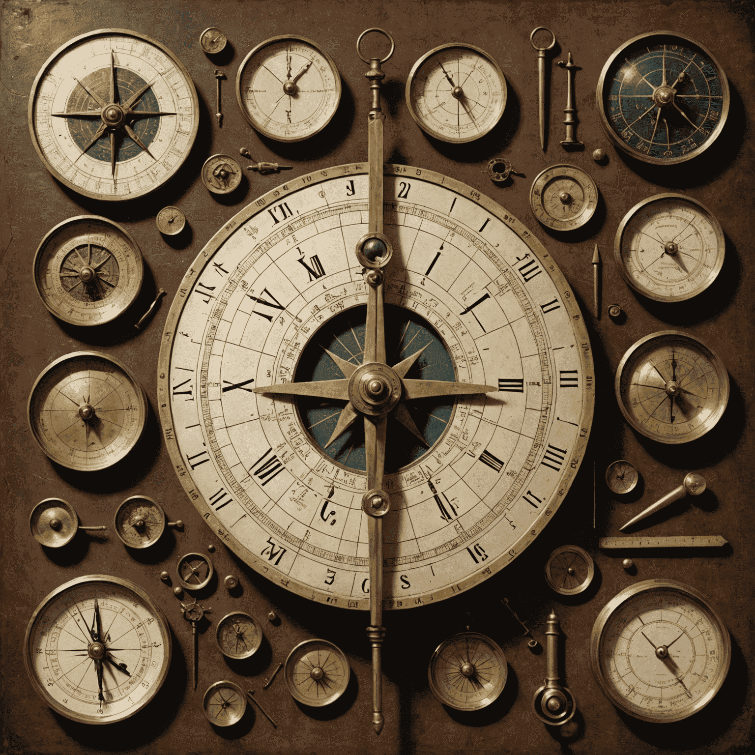Montage of measurement tools through history, from ancient sundials and astrolabes to modern digital measuring devices and satellite systems