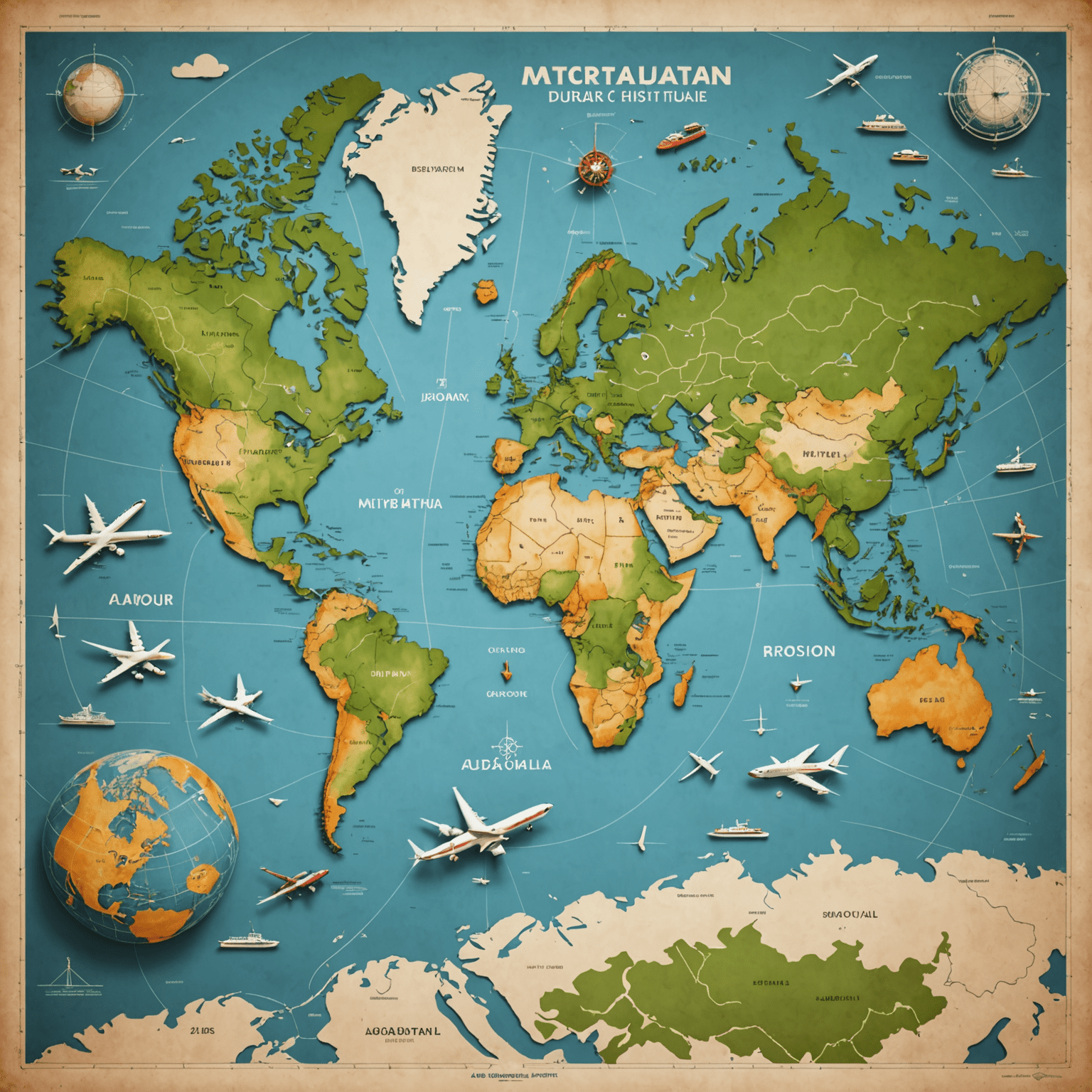 A world map with major trade routes highlighted, showing the global adoption of kilometers for measuring long distances. Icons of cars, trains, and planes are scattered across the map.