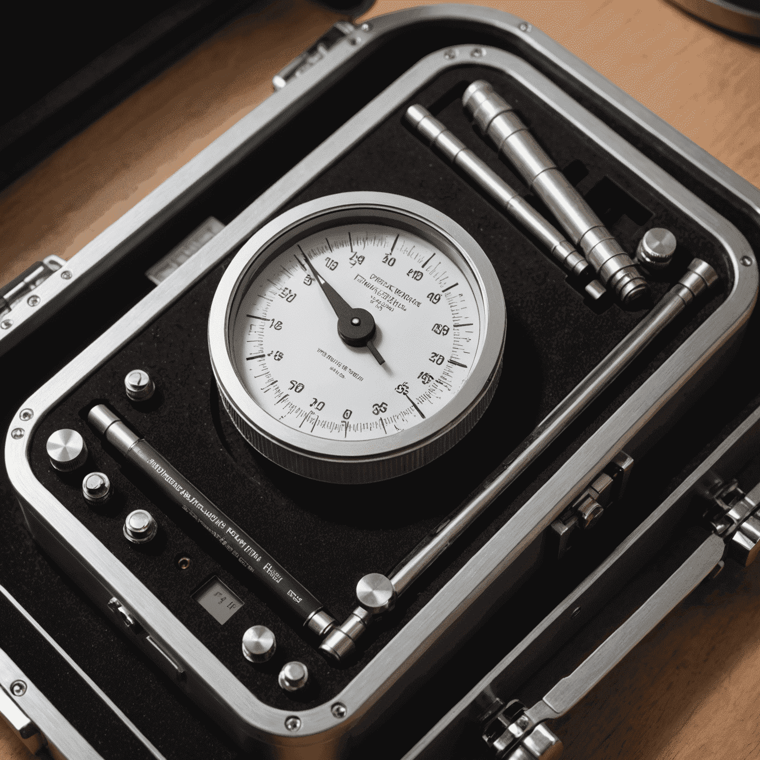 The International Prototype Meter bar made of platinum-iridium alloy, displayed in a protective case with scientific instruments around it